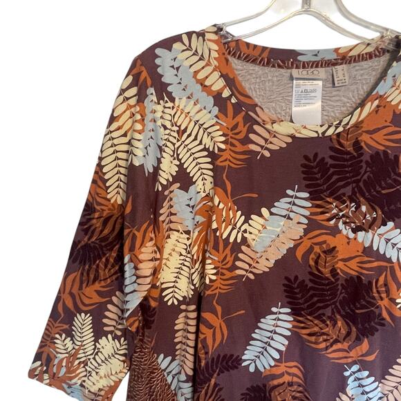 LOGO by Lori Goldstein Leaf Tunic Top Womens Large Fall Brown Mixed Print - Picture 3 of 10
